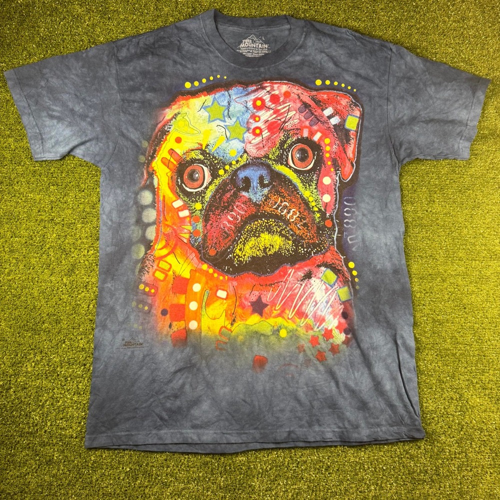 The Mountain Dean Russo Pug Pop Art Tie Dye T Shirt Blue Mens Large 0745